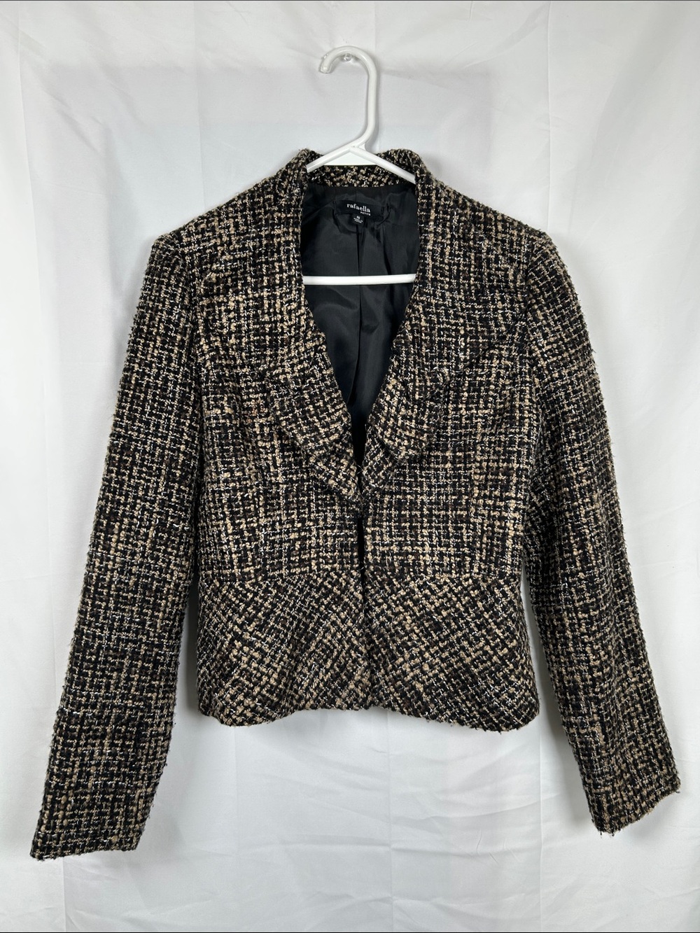 Rafaella Petite Ruffle Blazer Jacket Women’s Small Black Brown Wool Blend - Picture 1 of 11